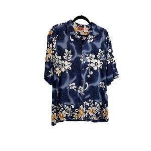 Spike Fun N Da Sun Mens Hawaiian Short Sleeve Button Up Blue Floral Size XL